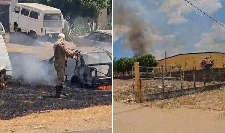 Fogo em vegetação destrói carros e ameaça depósito em Cajazeiras