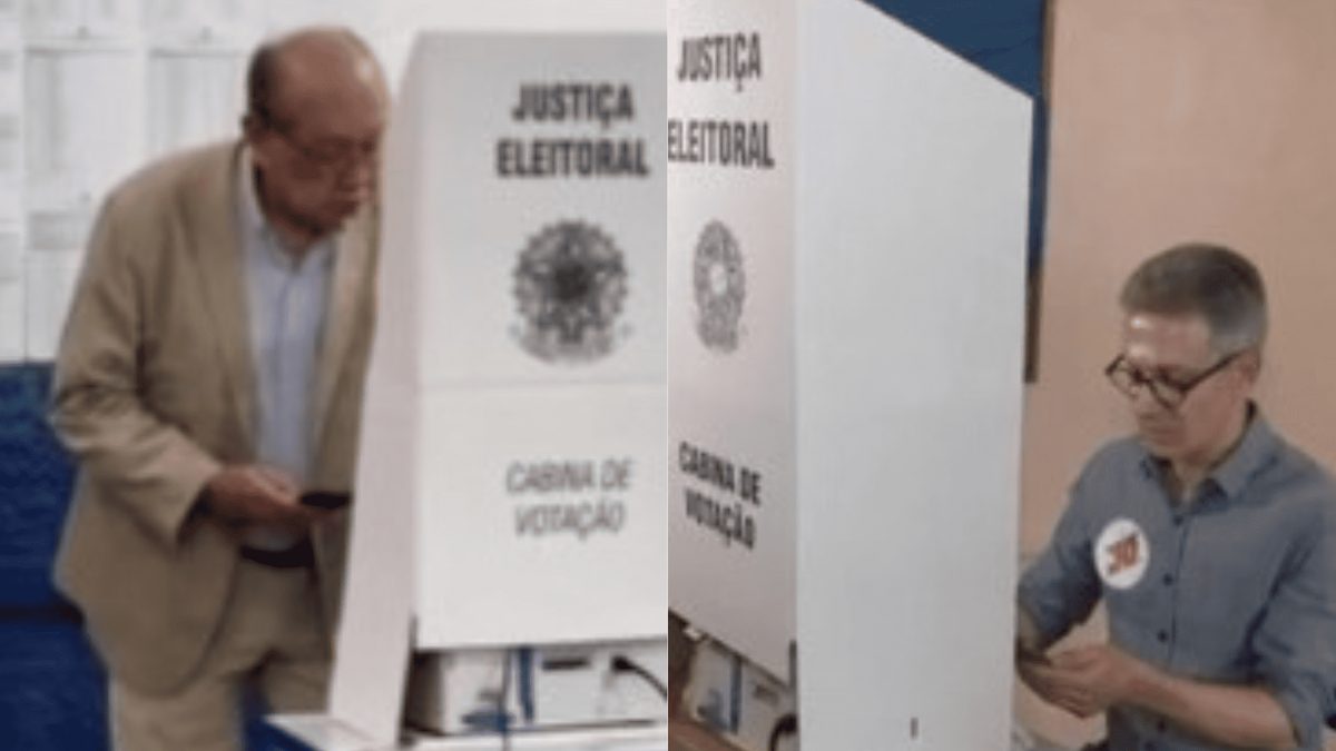 Gilmar Mendes e Romeu Zema usam celular na cabine de votação