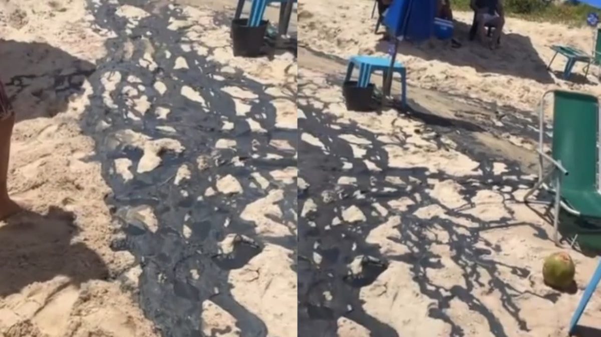 FLAGRA: ‘rio’ de água suja contamina areia da Praia do Bessa, em João Pessoa