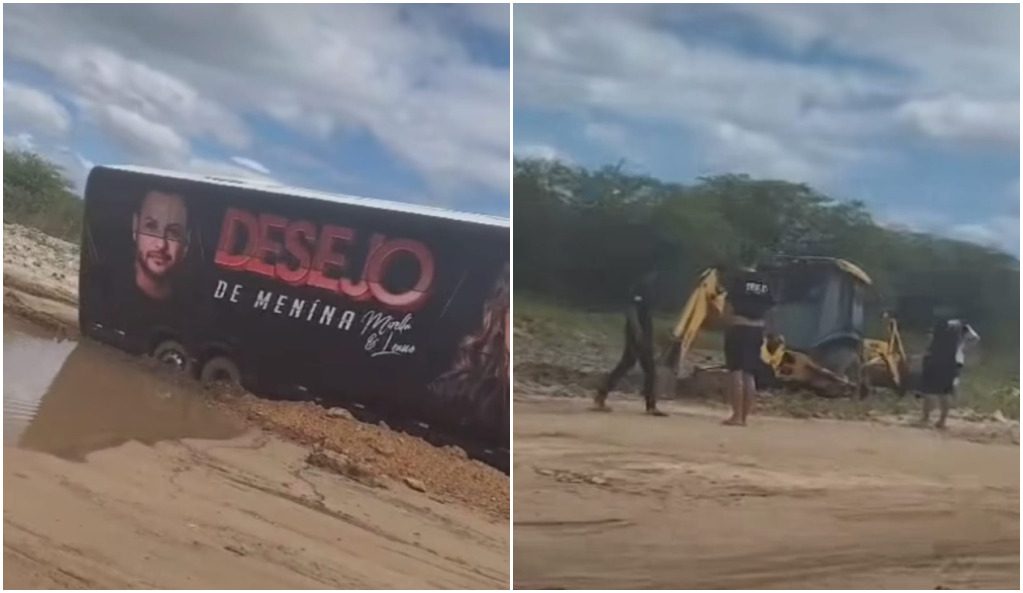 Onibus da banda Desejo de Menina atola em estrada da Paraiba