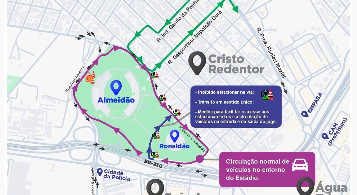 Operação de trânsito é organizada para jogo no Almeidão
