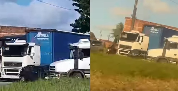Carro fica prensado entre duas carretas em Santa Rita