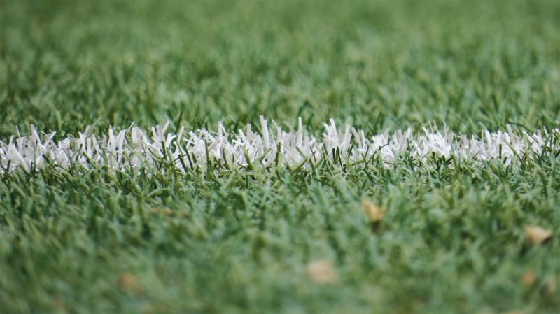 Campo de futebol com faixa fazendo uma divisão, simbolizando a dúvida sobre qual é a maior rivalidade do Nordeste